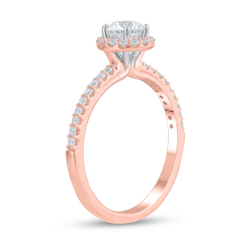 Certified Lab-Created Diamond Center Stone 3/4 CT. T.W. Frame Engagement Ring in 14K Rose Gold (F/VS2)