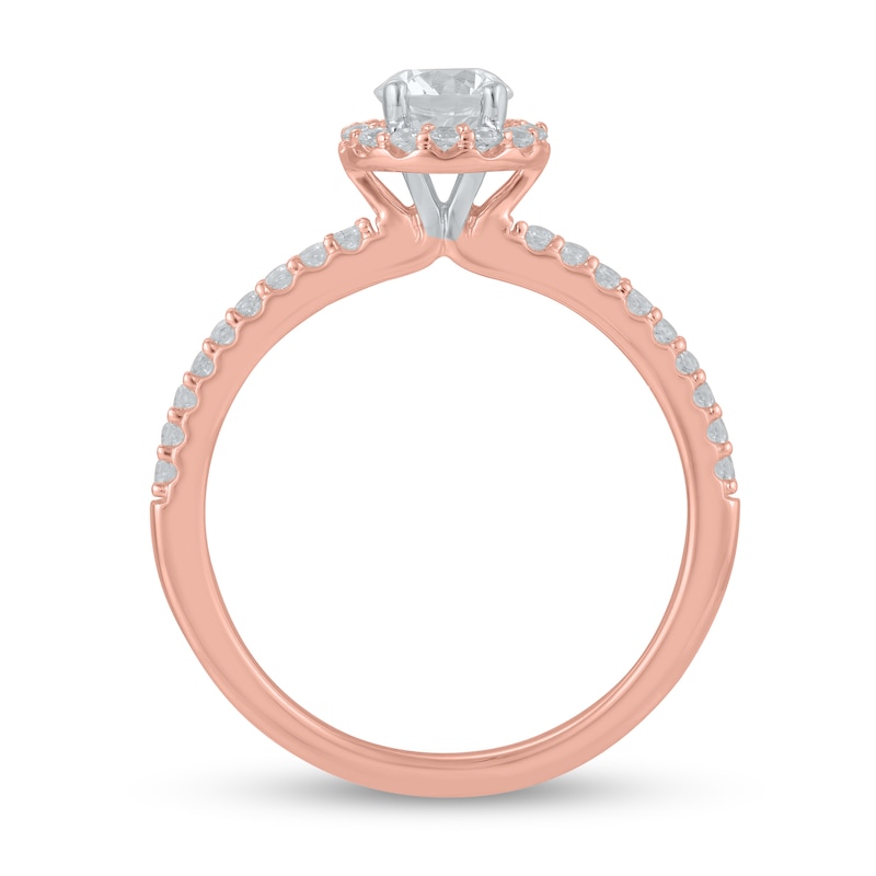 Certified Lab-Created Diamond Center Stone 3/4 CT. T.W. Frame Engagement Ring in 14K Rose Gold (F/VS2)