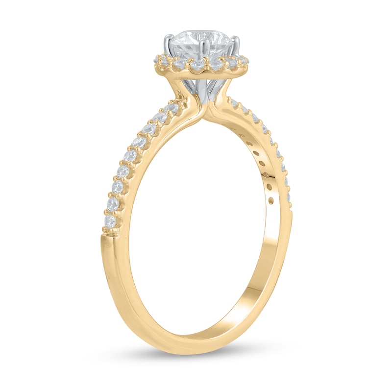 Certified Lab-Created Diamond Center Stone 3/4 CT. T.W. Frame Engagement Ring in 14K Gold (F/VS2)