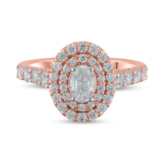 Certified Oval Lab-Grown Diamond Center Stone 1-1/2 CT. T.w. Double Frame Engagement Ring in 14K Rose Gold (F/Vs2)
