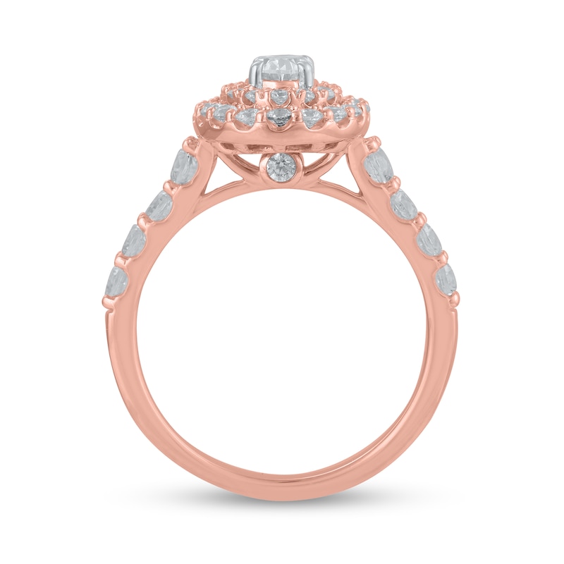 Main Image 3 of Certified Oval Lab-Grown Diamond Center Stone 1-1/2 CT. T.W. Double Frame Engagement Ring in 14K Rose Gold (F/VS2)