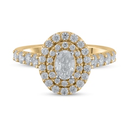 Certified Oval Lab-Grown Diamond Center Stone 1-1/2 CT. T.W. Double Frame Engagement Ring in 14K Gold (F/VS2)