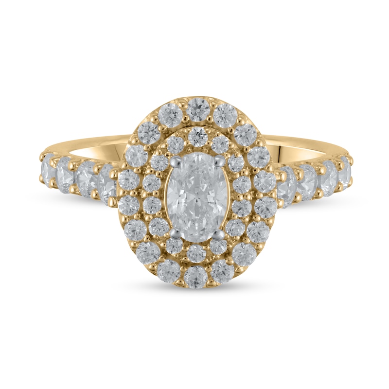 Certified Oval Lab-Created Diamond Center Stone 1-1/2 CT. T.W. Double Frame Engagement Ring in 14K Gold (F/VS2)