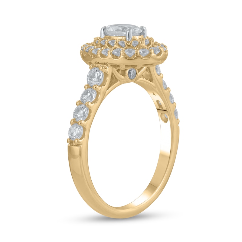 Certified Oval Lab-Created Diamond Center Stone 1-1/2 CT. T.W. Double Frame Engagement Ring in 14K Gold (F/VS2)