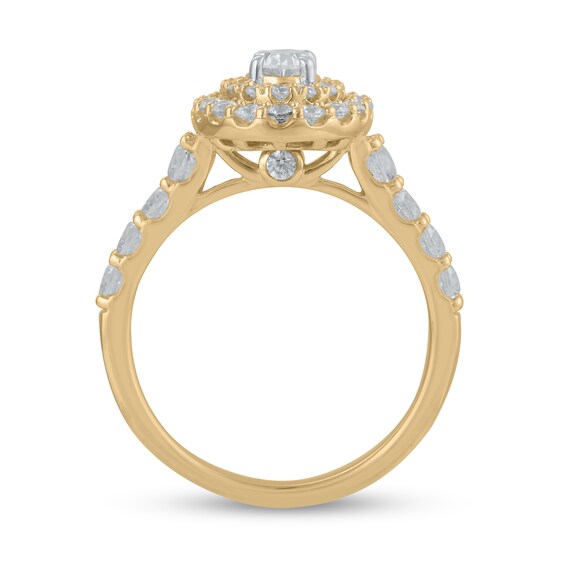 Certified Oval Lab-Grown Diamond Center Stone 1-1/2 CT. T.w. Double Frame Engagement Ring in 14K Gold (F/Vs2)