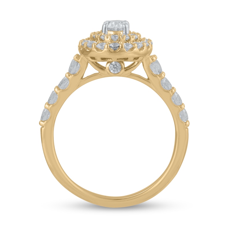 Certified Oval Lab-Created Diamond Center Stone 1-1/2 CT. T.W. Double Frame Engagement Ring in 14K Gold (F/VS2)