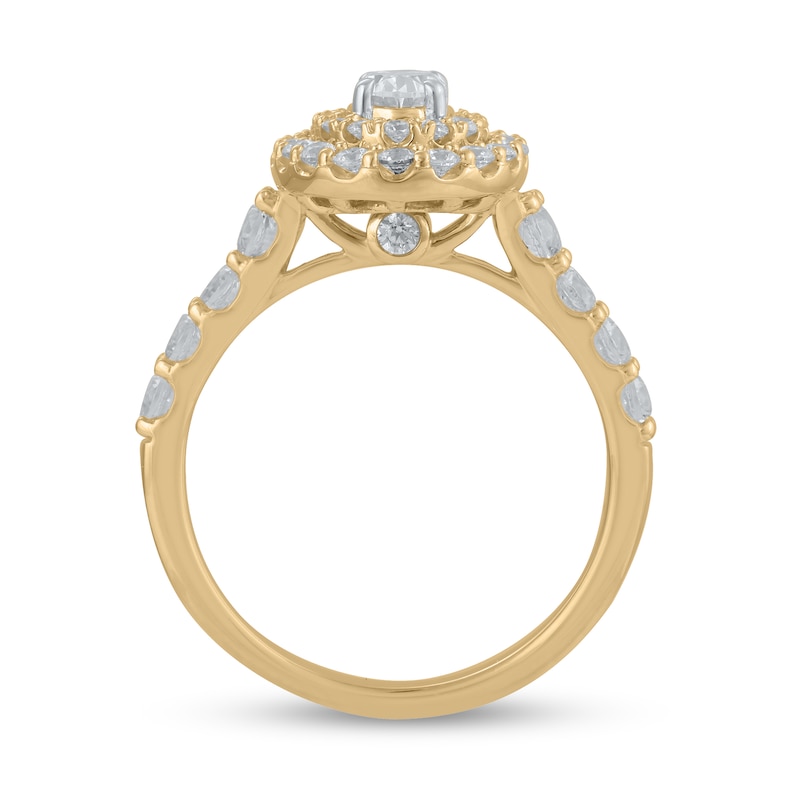 Main Image 3 of Certified Oval Lab-Grown Diamond Center Stone 1-1/2 CT. T.W. Double Frame Engagement Ring in 14K Gold (F/VS2)