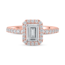 Certified Emerald-Cut Lab-Grown Diamond Center Stone 1-1/2 CT. T.W. Frame Engagement Ring in 14K Rose Gold (F/VS2)