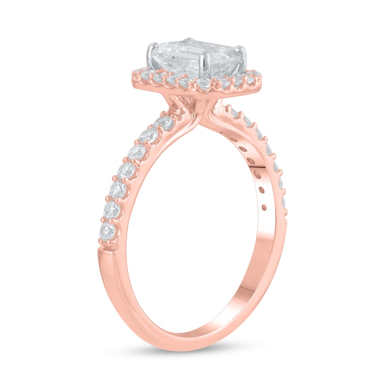 Main Image 2 of Certified Emerald-Cut Lab-Grown Diamond Center Stone 1-1/2 CT. T.W. Frame Engagement Ring in 14K Rose Gold (F/VS2)