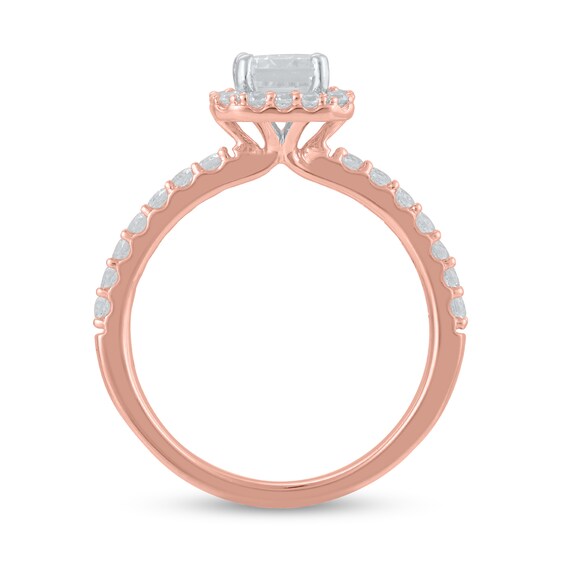 Certified Emerald-Cut Lab-Grown Diamond Center Stone 1-1/2 CT. T.w. Frame Engagement Ring in 14K Rose Gold (F/Vs2)