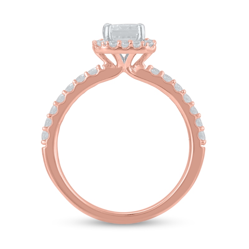 Main Image 3 of Certified Emerald-Cut Lab-Grown Diamond Center Stone 1-1/2 CT. T.W. Frame Engagement Ring in 14K Rose Gold (F/VS2)