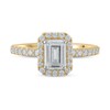 Thumbnail Image 0 of Certified Emerald-Cut Lab-Created Diamond Center Stone 1-1/2 CT. T.W. Frame Engagement Ring in 14K Gold (F/VS2)