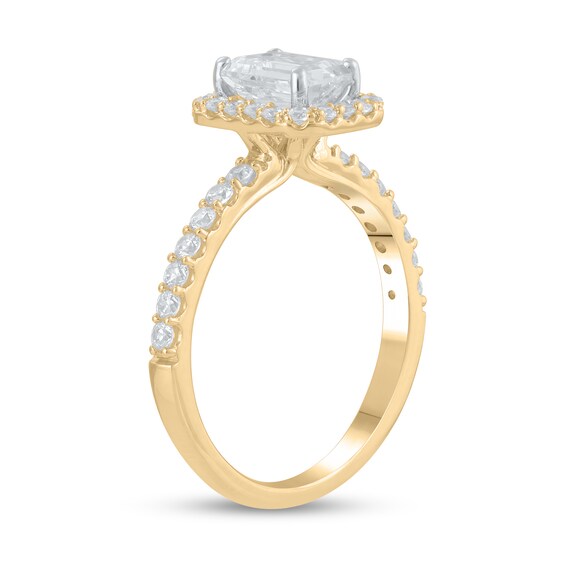 Certified Emerald-Cut Lab-Grown Diamond Center Stone 1-1/2 CT. T.w. Frame Engagement Ring in 14K Gold (F/Vs2)
