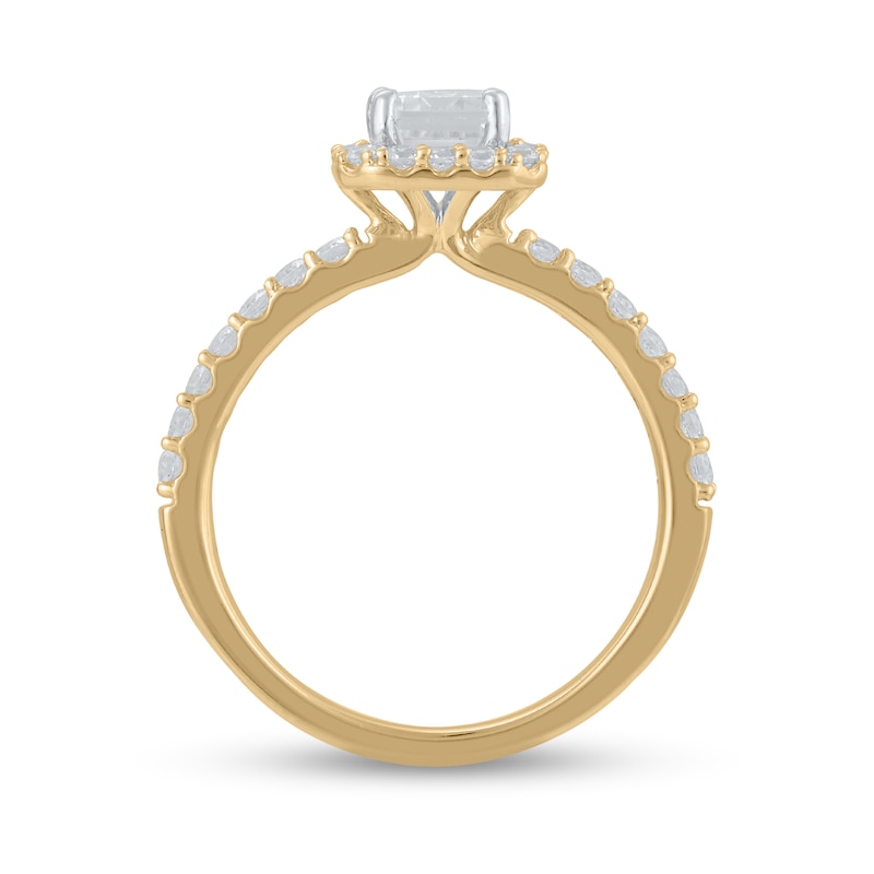 Certified Emerald-Cut Lab-Created Diamond Center Stone 1-1/2 CT. T.W. Frame Engagement Ring in 14K Gold (F/VS2)