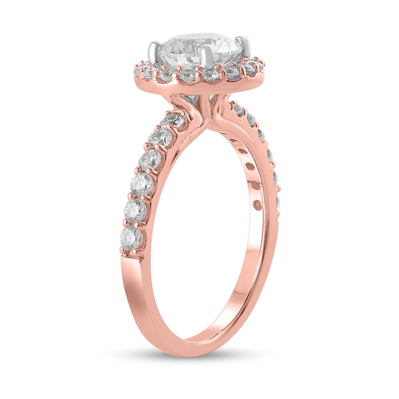 Certified Lab-Created Diamond Center Stone 2-1/4 CT. T.W. Frame Engagement Ring in 14K Rose Gold (F/VS2)