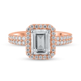 Certified Emerald-Cut Lab-Grown Diamond Center Stone 2 CT. T.W. Double Row Engagement Ring in 14K Rose Gold (F/VS2)