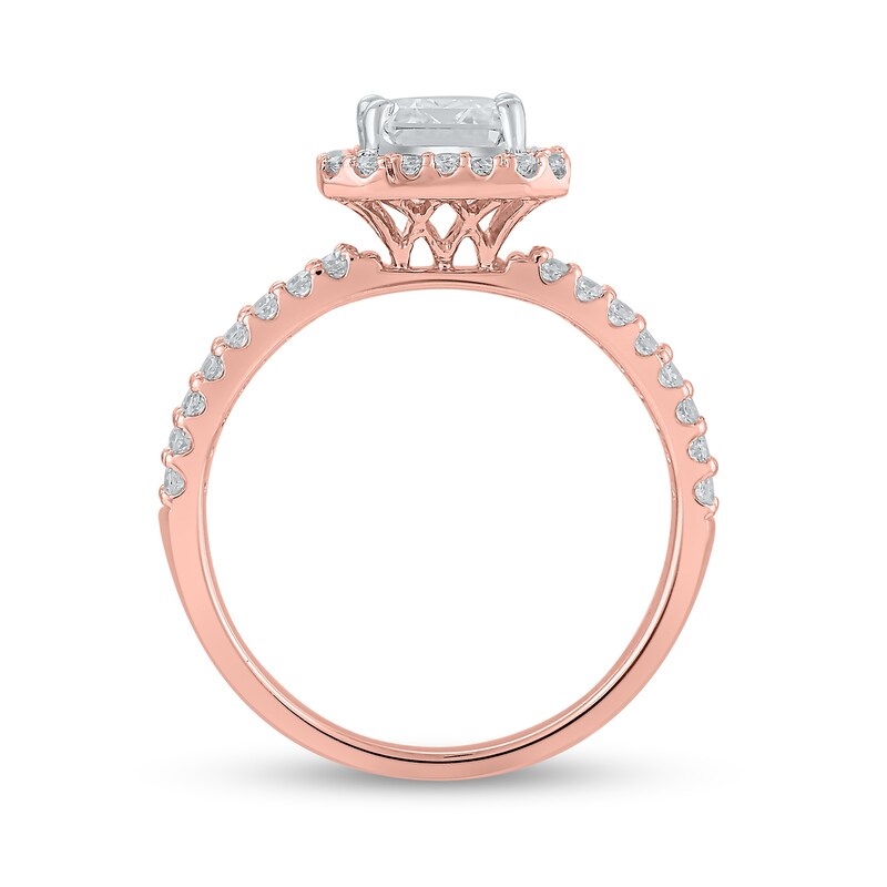 Main Image 3 of Certified Emerald-Cut Lab-Grown Diamond Center Stone 2 CT. T.W. Double Row Engagement Ring in 14K Rose Gold (F/VS2)