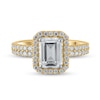 Thumbnail Image 1 of Certified Emerald-Cut Lab-Grown Diamond Center Stone 2 CT. T.W. Double Row Engagement Ring in 14K Gold (F/VS2)