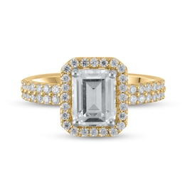 Certified Emerald-Cut Lab-Grown Diamond Center Stone 2 CT. T.W. Double Row Engagement Ring in 14K Gold (F/VS2)