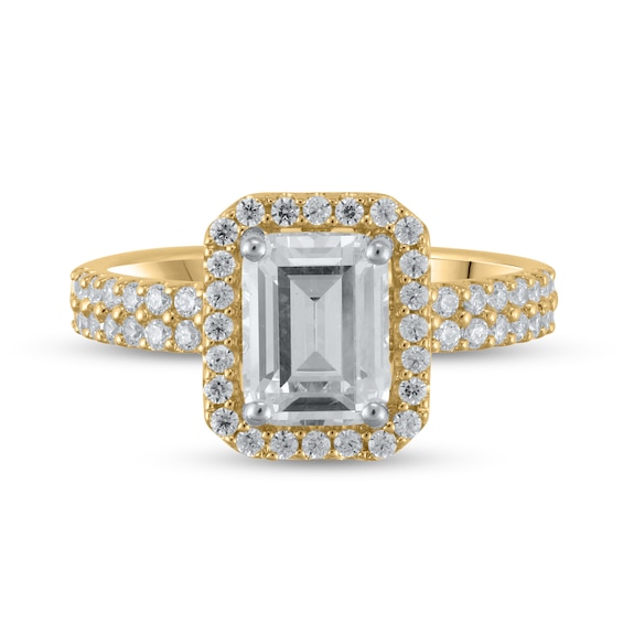 Certified Emerald-Cut Lab-Grown Diamond Center Stone 2 CT. T.w. Double Row Engagement Ring in 14K Gold (F/Vs2)