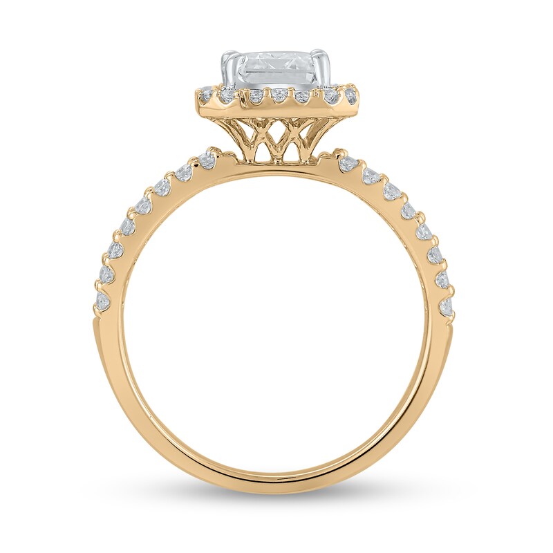 Main Image 3 of Certified Emerald-Cut Lab-Grown Diamond Center Stone 2 CT. T.W. Double Row Engagement Ring in 14K Gold (F/VS2)