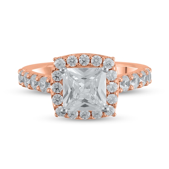 Certified Princess-Cut Lab-Grown Diamond Center Stone 2-1/2 CT. T.w. Frame Engagement Ring in 14K Rose Gold (F/Vs2)
