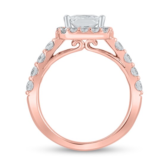 Certified Princess-Cut Lab-Grown Diamond Center Stone 2-1/2 CT. T.w. Frame Engagement Ring in 14K Rose Gold (F/Vs2)