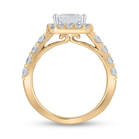 Certified Princess-Cut Lab-Grown Diamond Center Stone 2-1/2 CT. T.w. Frame Engagement Ring in 14K Gold (F/Vs2)