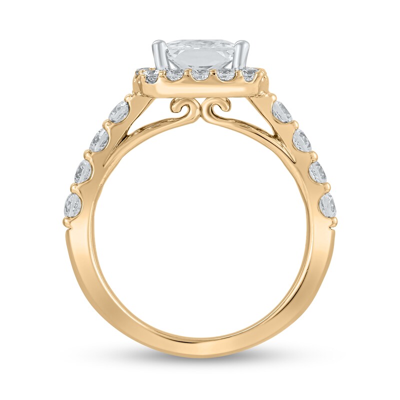 Main Image 3 of Certified Princess-Cut Lab-Grown Diamond Center Stone 2-1/2 CT. T.W. Frame Engagement Ring in 14K Gold (F/VS2)