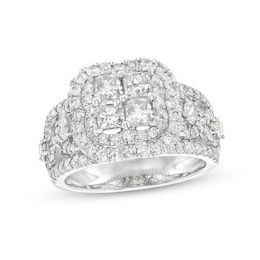 2-1/2 CT. T.W. Quad Princess-Cut Diamond Double Quatrefoil Frame Engagement Ring in 14K White Gold