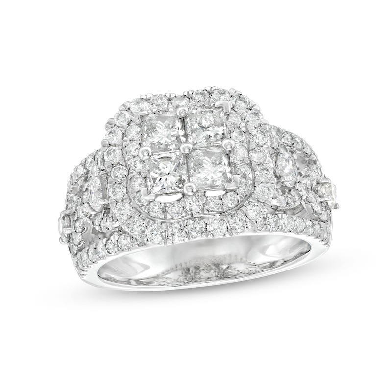 Main Image 1 of 2-1/2 CT. T.W. Quad Princess-Cut Diamond Double Quatrefoil Frame Engagement Ring in 14K White Gold