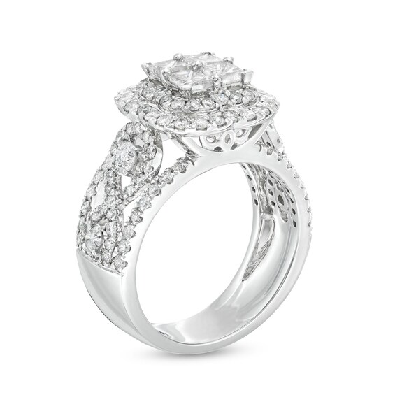 2-1/2 CT. T.w. Quad Princess-Cut Diamond Double Quatrefoil Frame Engagement Ring in 14K White Gold