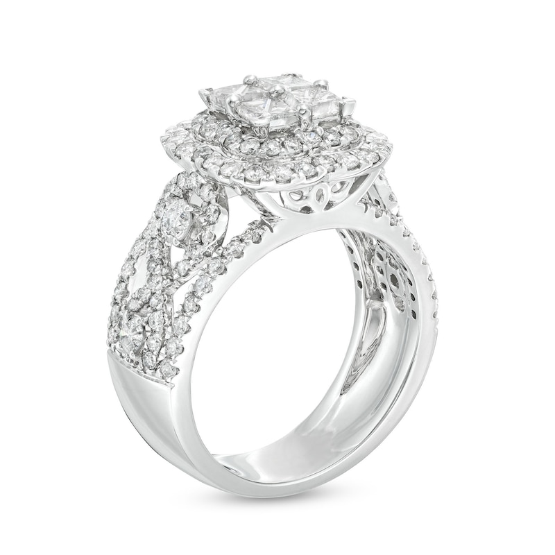 Main Image 3 of 2-1/2 CT. T.W. Quad Princess-Cut Diamond Double Quatrefoil Frame Engagement Ring in 14K White Gold