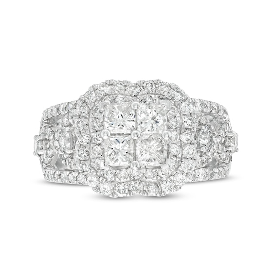 2-1/2 CT. T.w. Quad Princess-Cut Diamond Double Quatrefoil Frame Engagement Ring in 14K White Gold