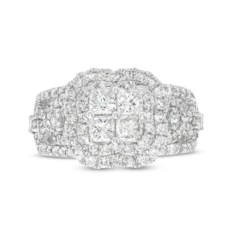 Main Image 4 of 2-1/2 CT. T.W. Quad Princess-Cut Diamond Double Quatrefoil Frame Engagement Ring in 14K White Gold