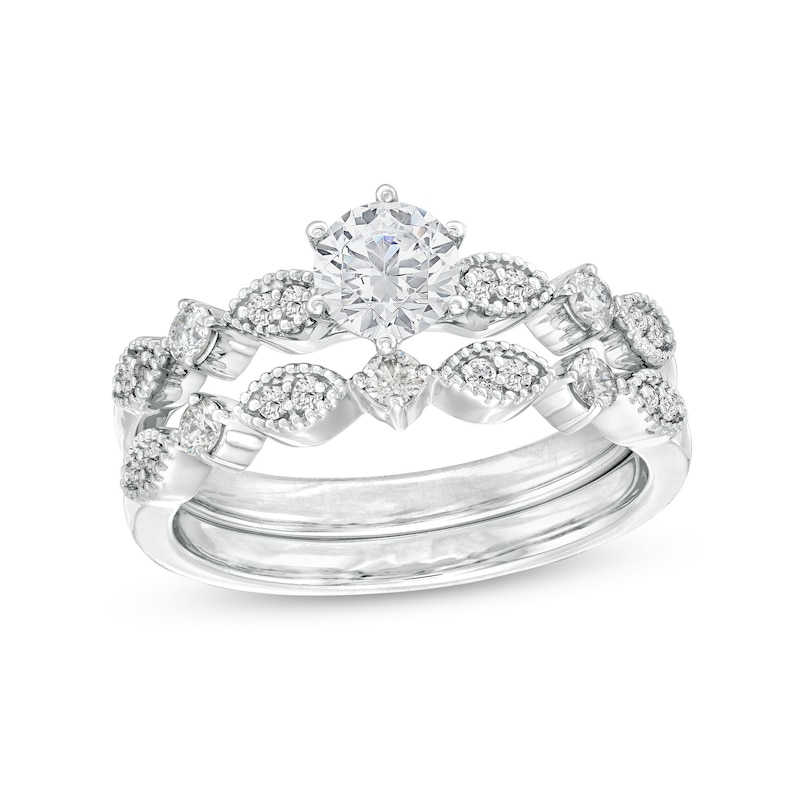 Main Image 1 of 1 CT. T.W. Diamond Marquise-Shaped Alternating Shank Vintage-Style Bridal Set in 14K White Gold