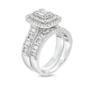 Thumbnail Image 2 of 1-1/2 CT. T.W. Emerald-Shaped Baguette and Round Multi-Diamond Double Frame Bridal Set in 14K White Gold