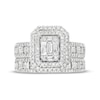 Thumbnail Image 3 of 1-1/2 CT. T.W. Emerald-Shaped Baguette and Round Multi-Diamond Double Frame Bridal Set in 14K White Gold