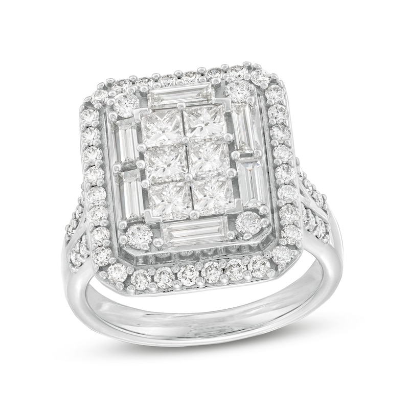 2-1/2 CT. T.W. Emerald-Shaped Multi-Diamond Frame Engagement Ring in 14K White Gold