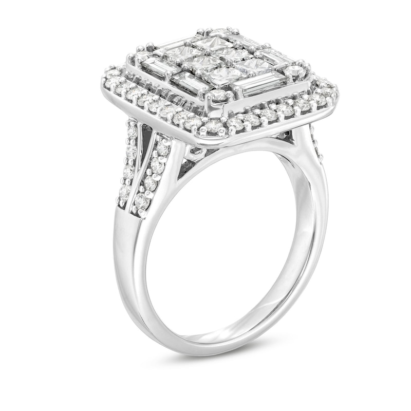 2-1/2 CT. T.W. Emerald-Shaped Multi-Diamond Frame Engagement Ring in 14K White Gold