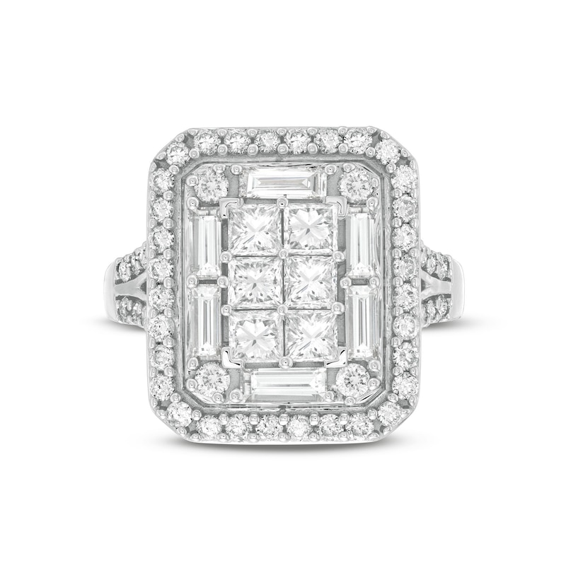 2-1/2 CT. T.W. Emerald-Shaped Multi-Diamond Frame Engagement Ring in 14K White Gold