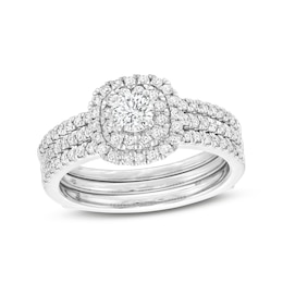 1 CT. T.W. Diamond Double Frame Multi-Row Bridal Set in 10K White Gold