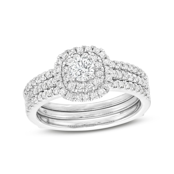 1 CT. T.w. Diamond Double Frame Multi-Row Bridal Set in 10K White Gold