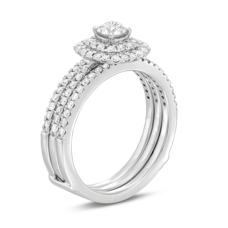 Main Image 3 of 1 CT. T.W. Diamond Double Frame Multi-Row Bridal Set in 10K White Gold