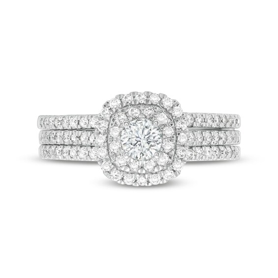 1 CT. T.w. Diamond Double Frame Multi-Row Bridal Set in 10K White Gold