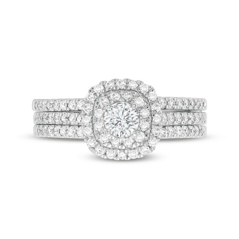 Main Image 4 of 1 CT. T.W. Diamond Double Frame Multi-Row Bridal Set in 10K White Gold