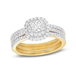 1 CT. T.W. Diamond Double Frame Multi-Row Bridal Set in 10K Gold