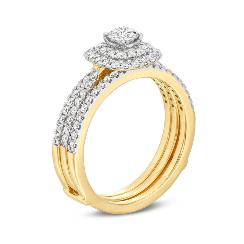 Main Image 3 of 1 CT. T.W. Diamond Double Frame Multi-Row Bridal Set in 10K Gold