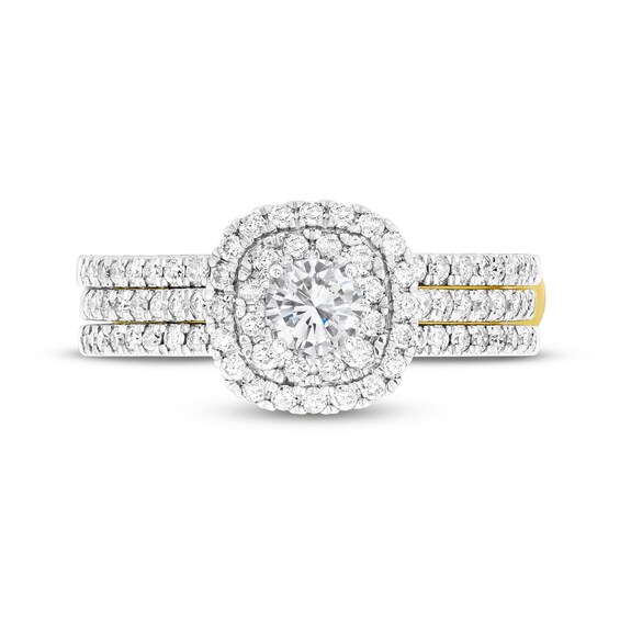 1 CT. T.w. Diamond Double Frame Multi-Row Bridal Set in 10K Gold