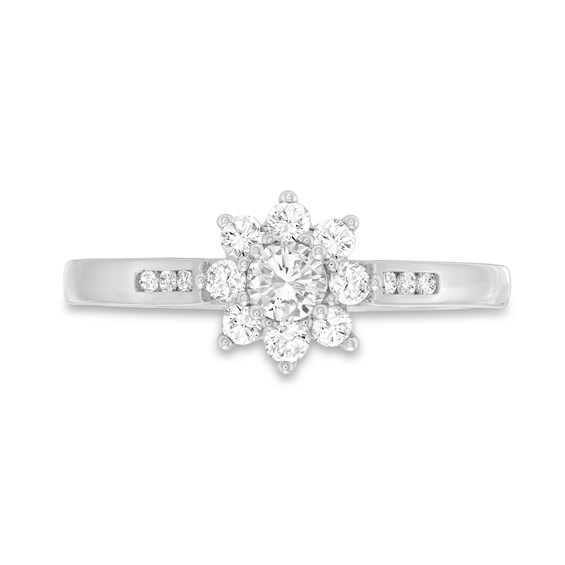 1/2 CT. T.w. Diamond Sunburst Channel-Set Shank Engagement Ring in 10K White Gold (J/I3)
